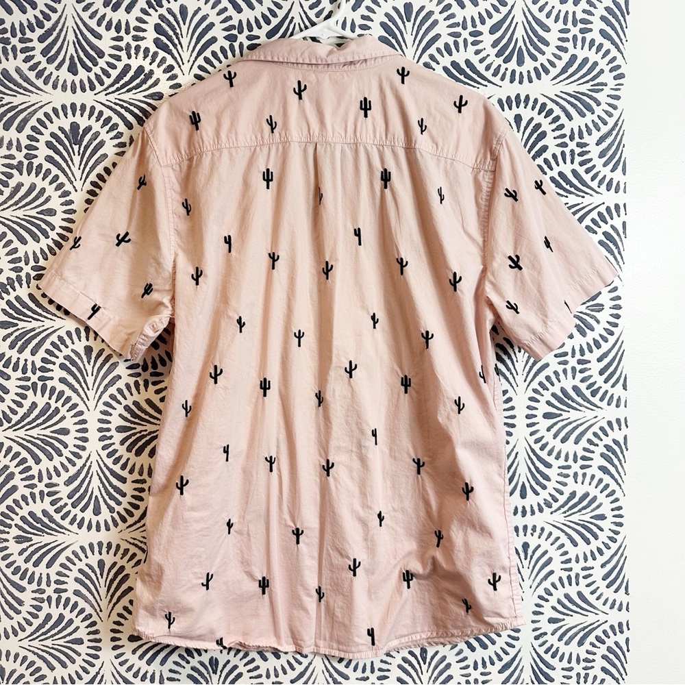 Pacsun Light Pink Embroidered Cactus Short Sleeve Cotton Button Down Shirt - Picture 2 of 9